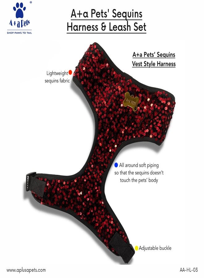 A+a Pets' Sequins Harness & Leash Set for Dogs and Cats. (S, Pink) - Image 2